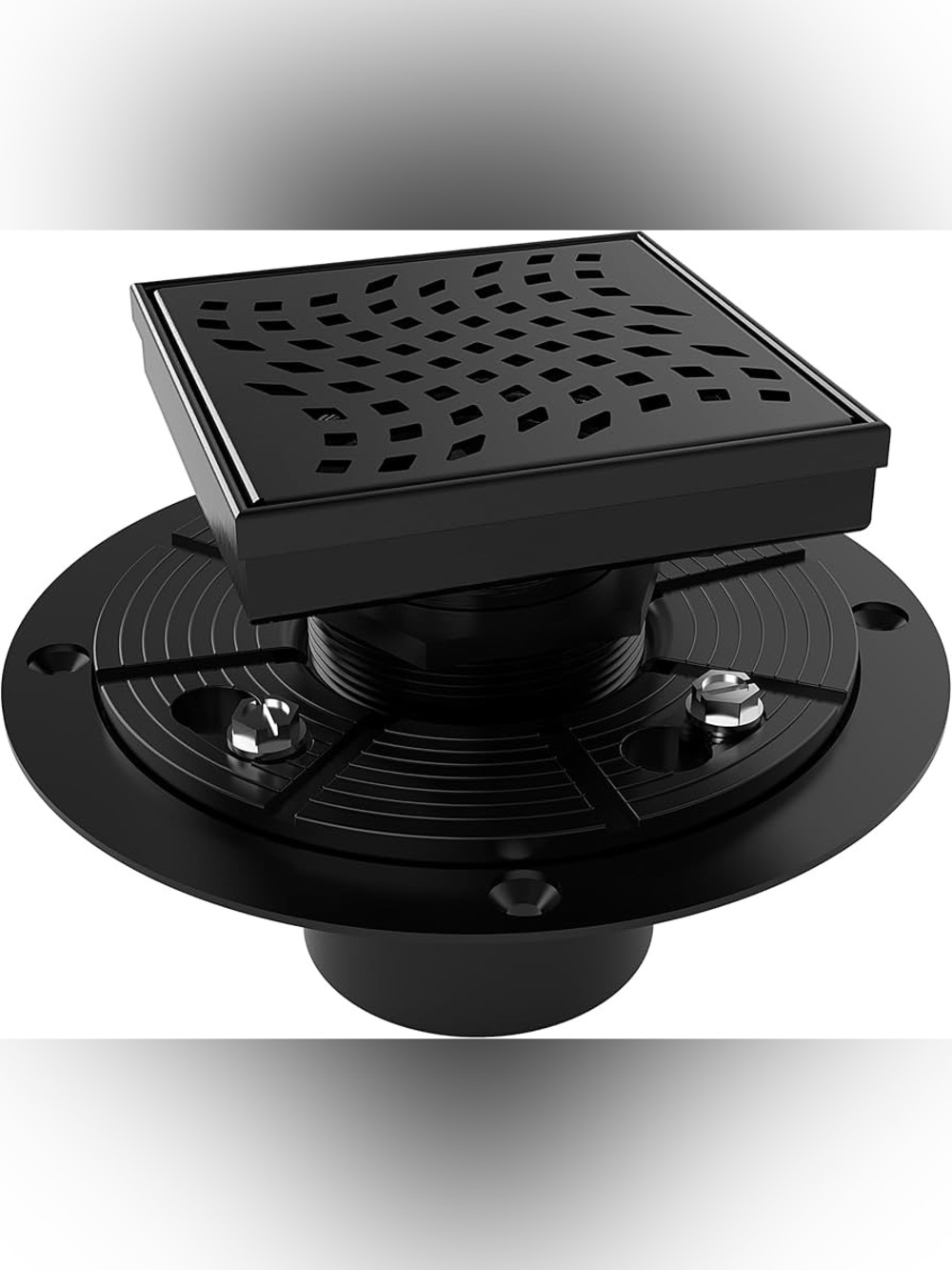 WEBANG 4 Inch Square Shower Floor Drain Black - Flange Wave-Hole Pattern Cover